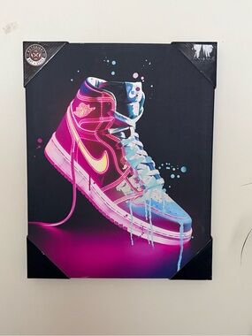 Neon Air Jordan Sneaker Canvas Wall Art - Pink & Blue